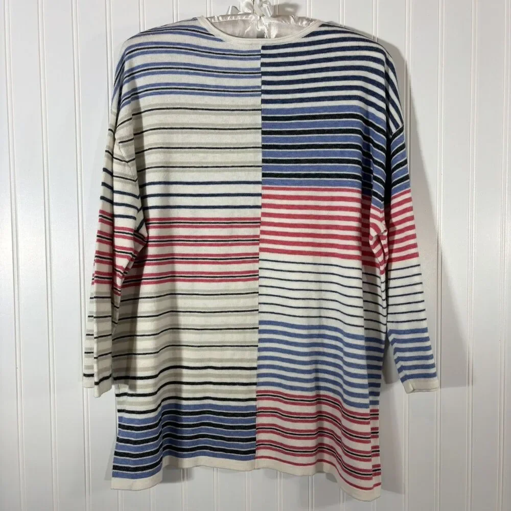 J.Jill Womens Striped Lightweight Sweater Size L Blue Red Coastal Classic USA - Picture 2 of 10